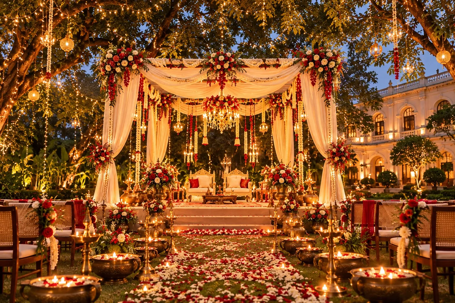 Illustrative wedding photograph: a garden celebration setting